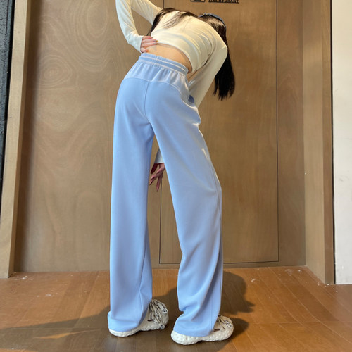 垂感直筒小个子蓝色弯刀运动裤