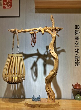 崖柏根雕树根落地灯鸟笼装饰台灯禅意灯饰灯架天然随形树枝摆件