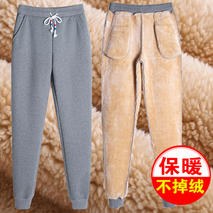 女士新款 显瘦加厚保暖棉裤 冬季 大码 宽松卫裤 东北休闲羊羔绒运动裤