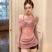 bikini泡温泉海边度假分体泳衣6048 罩衫 2026新款 纯欲少女波点网衫