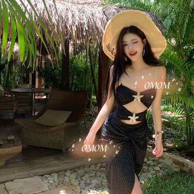 【灿若繁星】高级感黑色包臀连体亮闪闪水钻温泉度假泳衣4170