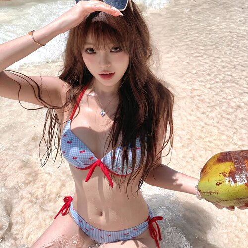 【泰酷辣】海盐樱桃性感钢托聚拢比基尼泳衣显瘦辣妹泳装8535