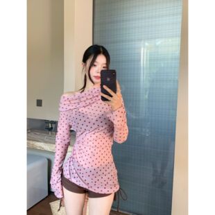 bikini泡温泉海边度假分体泳衣6048 罩衫 2026新款 纯欲少女波点网衫