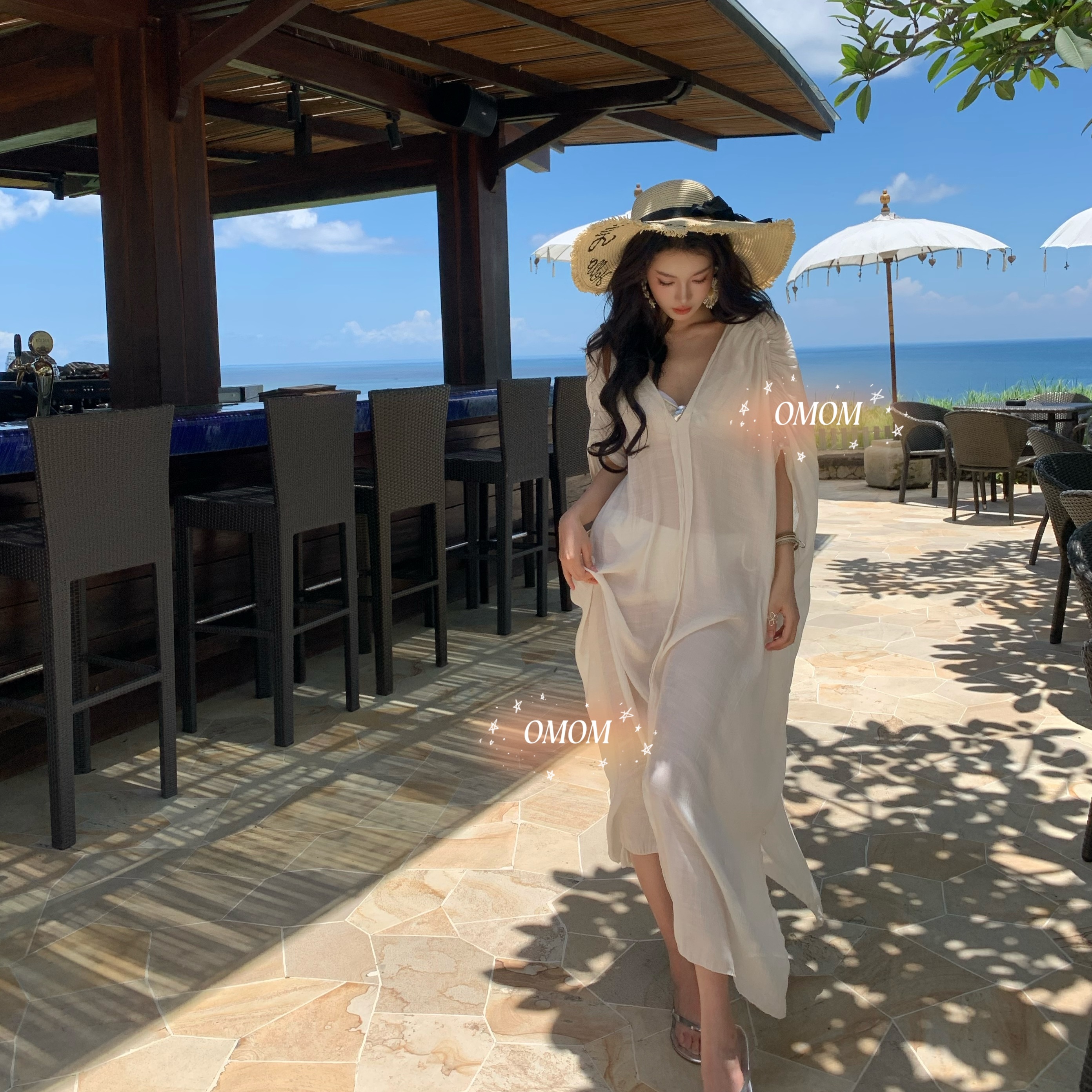希腊复古风bikini海岛度假穿搭慵懒氛围纯欲罩衫沙滩泳衣5055