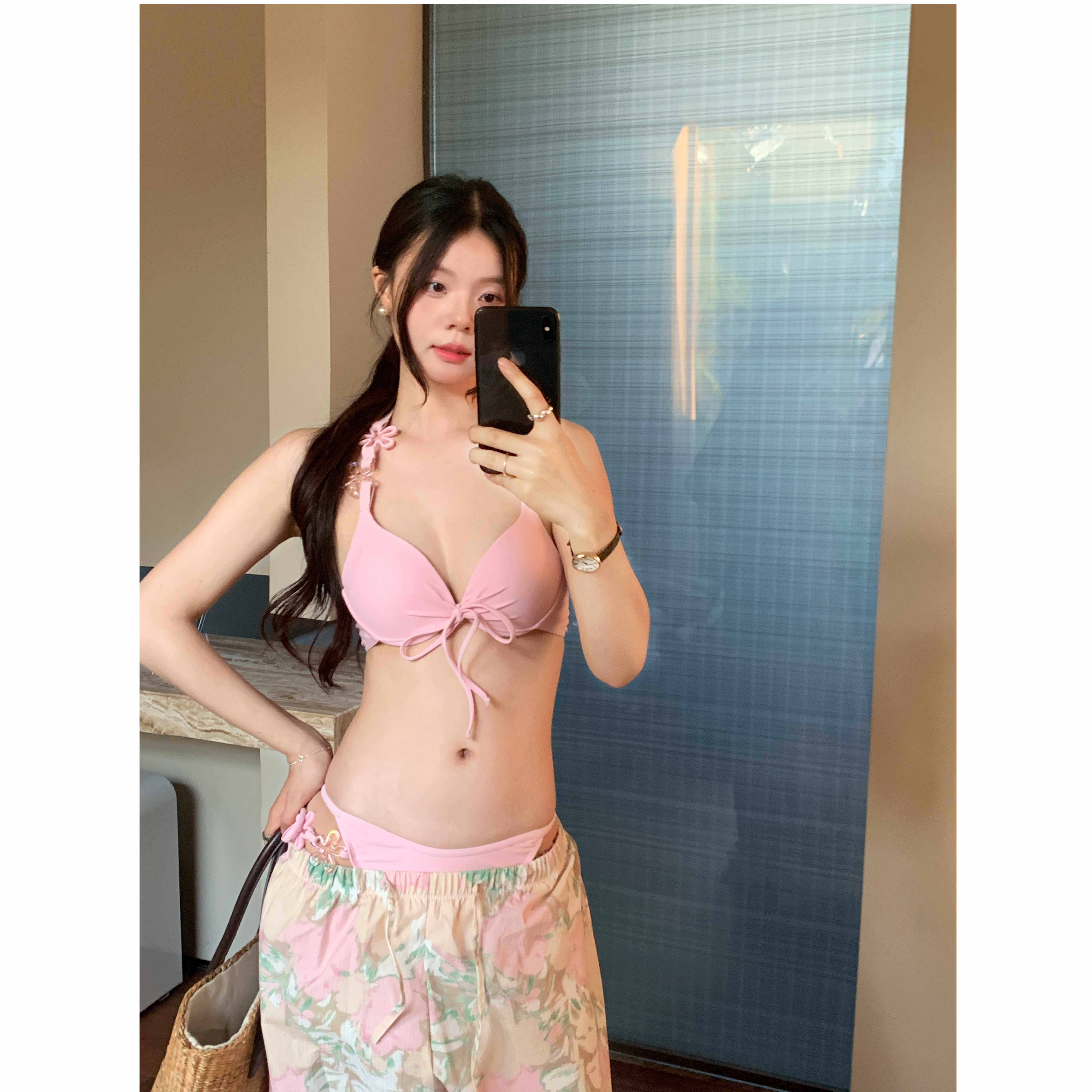 纯欲风海岛度假bikini大胸比基尼三亚海边松弛感泳衣5074