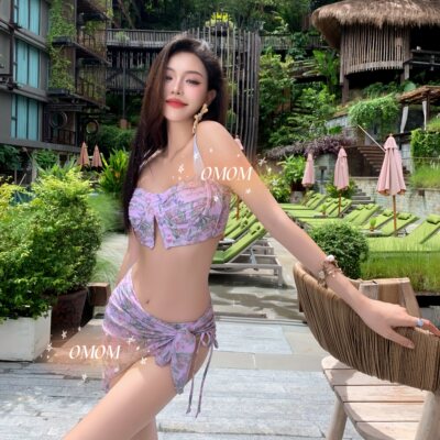 【春日乐园】紫色清新性感比基尼钢托聚拢温泉海边度假泳衣4061