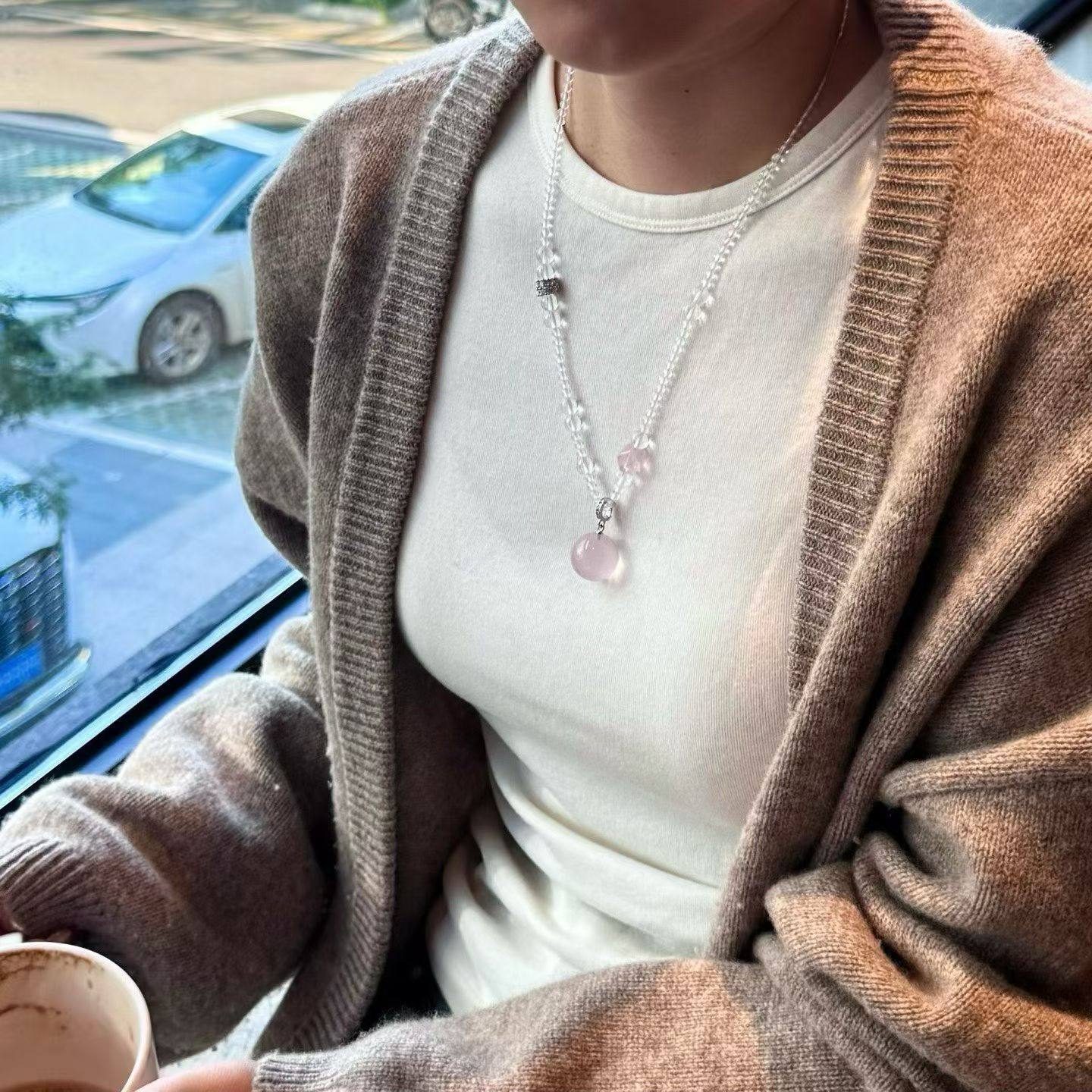 爆款来啦|粉晶小灯泡 卡17mm超干净粉水晶圆珠 搭配天然白水晶珠,饰品/流行首饰/时尚饰品新,项坠/吊坠,淘宝优惠券,粉丝福利购,淘宝优惠卷