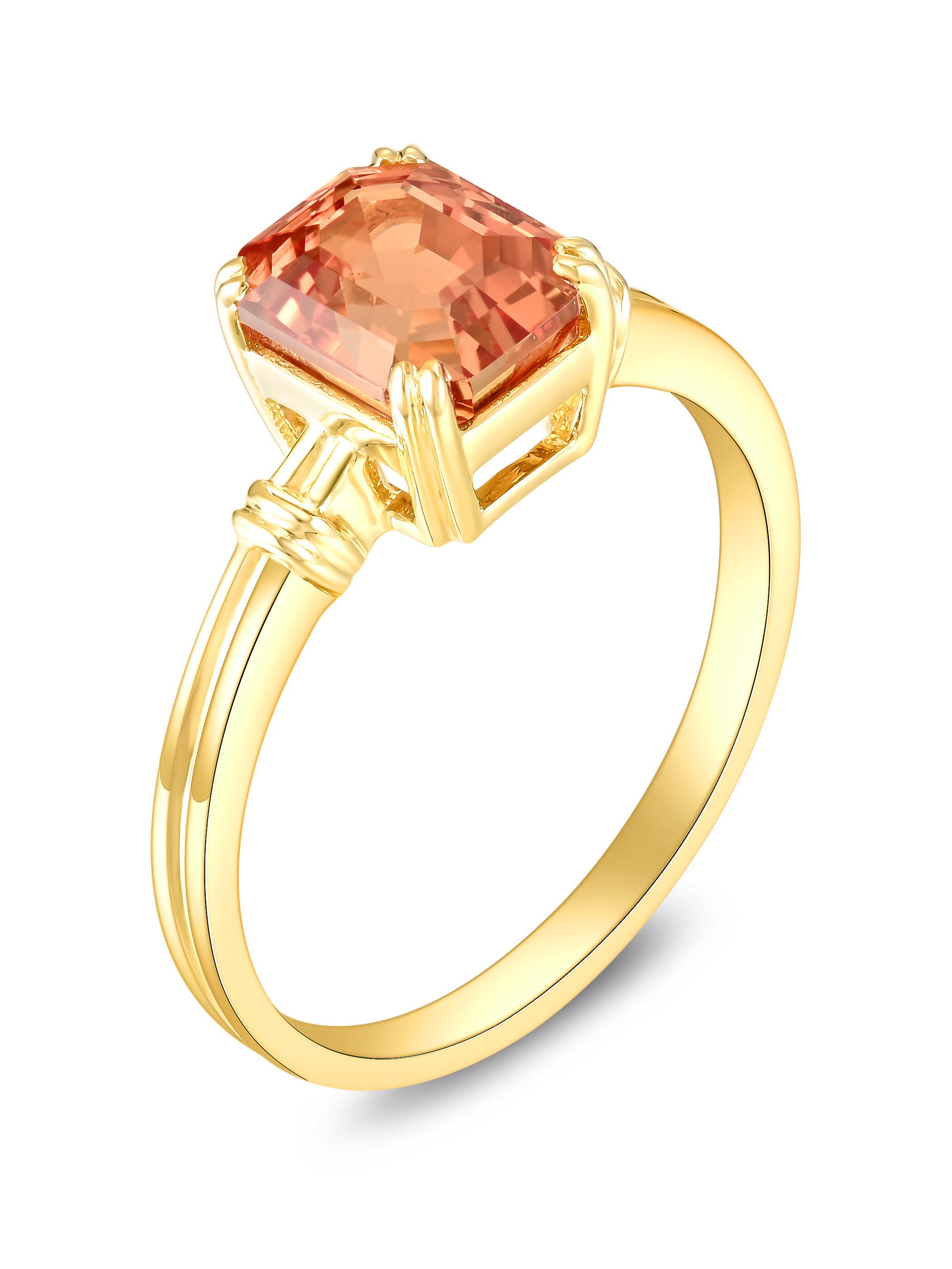 18k金培育帕帕拉恰戒指 八角日落色男女戒指