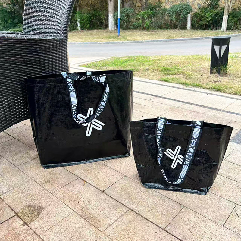 黑色大容量编制超市购物袋环保袋防水单肩手提袋收纳袋买菜袋子