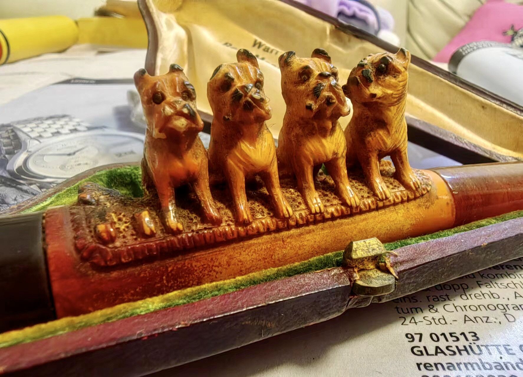 【古董艺术品海泡石狗狗烟嘴】19世纪老英伦warranted海泡石烟嘴