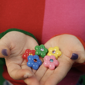 BOMBCACA彩虹糖 多色花朵芭比彩色水钻少女耳环项链女 花花钻石糖
