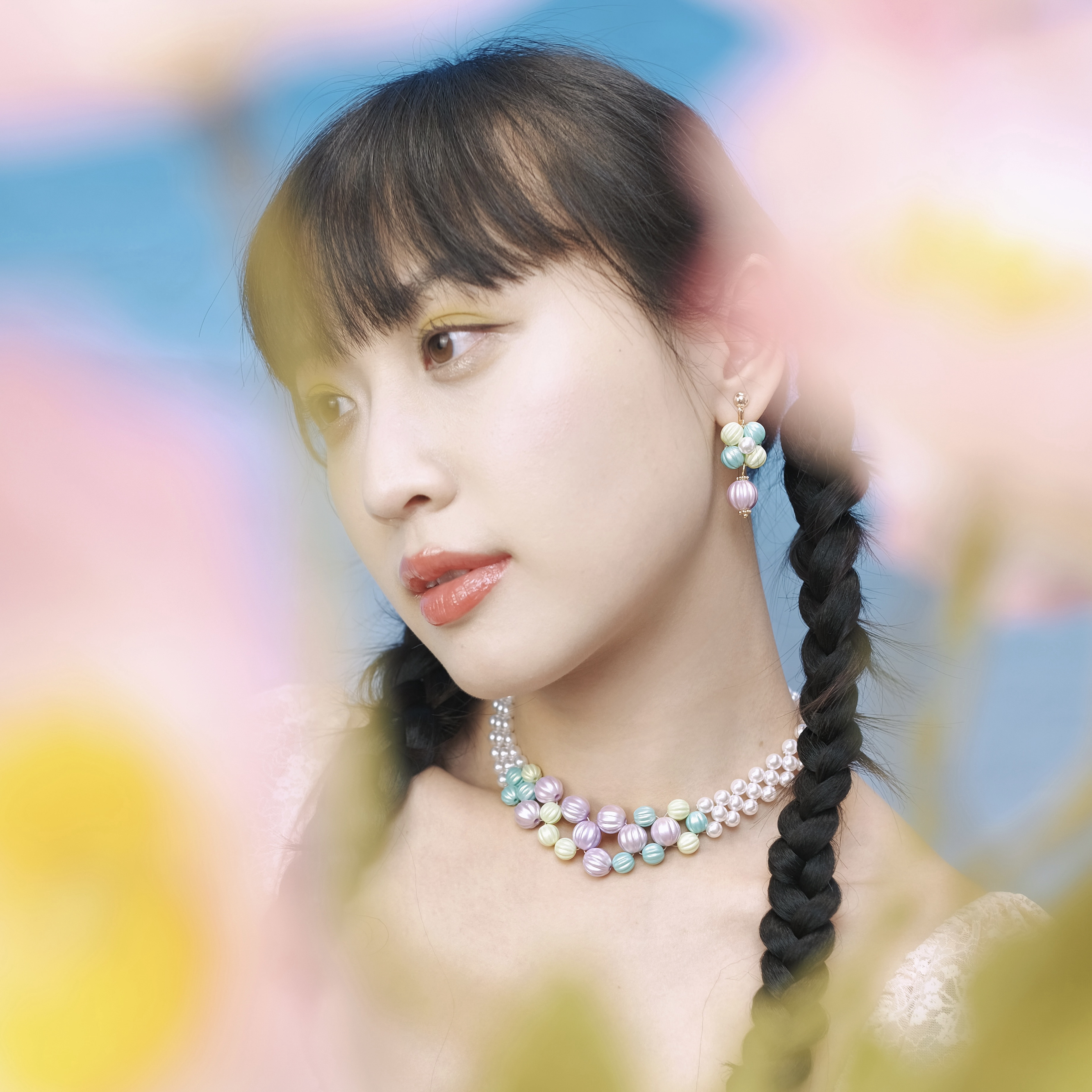 BOMBCACA春日序曲系列 珠落雨帘 原创串珠短项链日系甜美小耳环