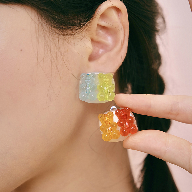 BOMBCACA软糖系列 twins小熊软糖 原创可爱透明百搭彩色童趣耳环