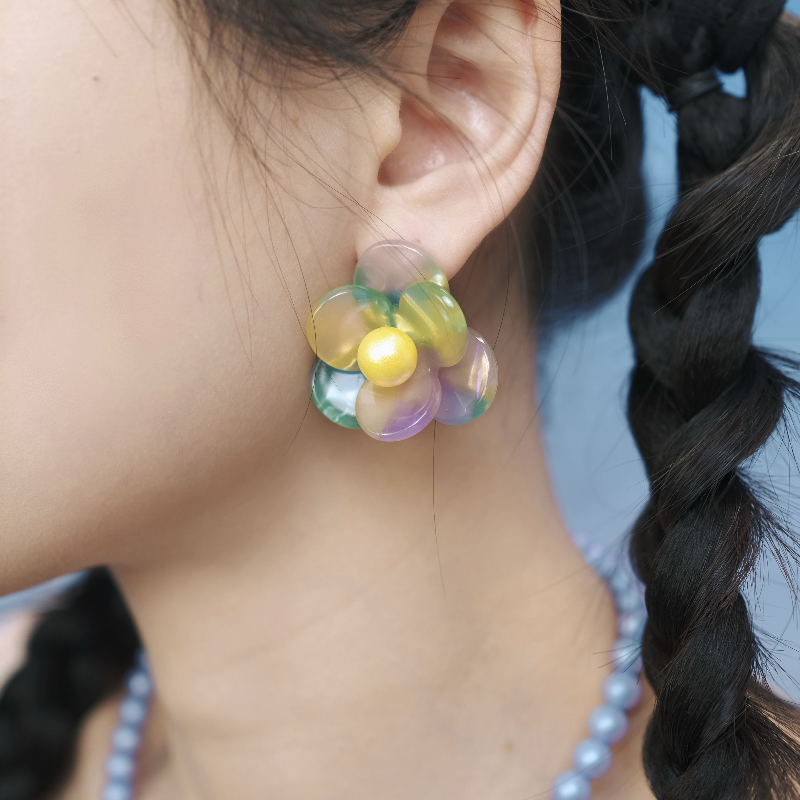 BOMBCACA春日序曲系列 春天影像诗 原创紫色晕染立体花朵耳环项链