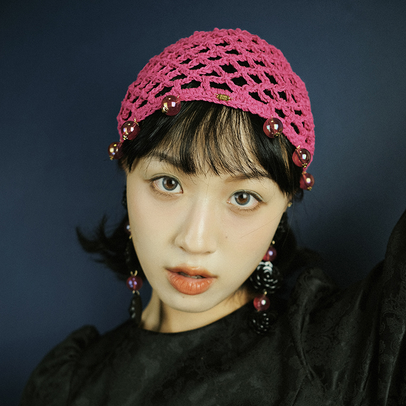 BOMBCACA镂空波西米亚玫红包头帽