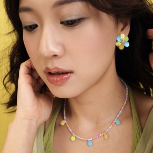 BOMBCACA夏日终曲系列 海底生花 光泽感彩色贝壳小巧百搭耳环项链