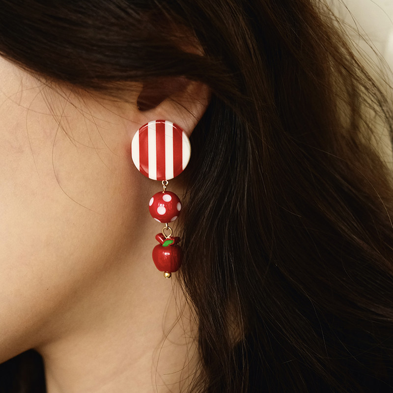 BOMBCACA软软抱冬系列 时髦小苹果 原创条纹波点金属精致水果耳环,饰品/流行首饰/时尚饰品新,耳环,淘宝优惠券,粉丝福利购,淘宝优惠卷
