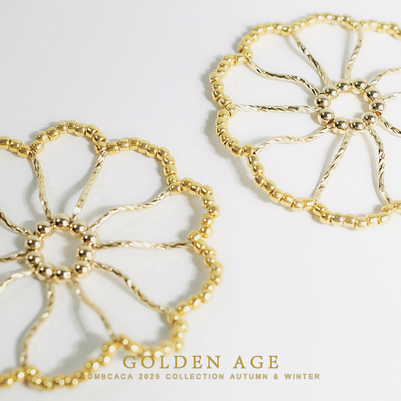 BOMBCACA黄金时代系列 非洲菊 原创金属串珠镂空夸张大花朵耳环