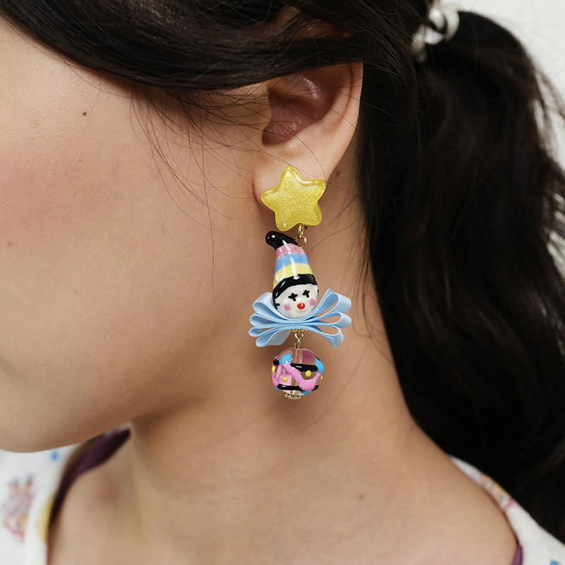 BOMBCACA童话小镇系列 高帽小丑 原创童趣丝带陶瓷手绘琉璃耳环女,饰品/流行首饰/时尚饰品新,耳环,淘宝优惠券,粉丝福利购,淘宝优惠卷