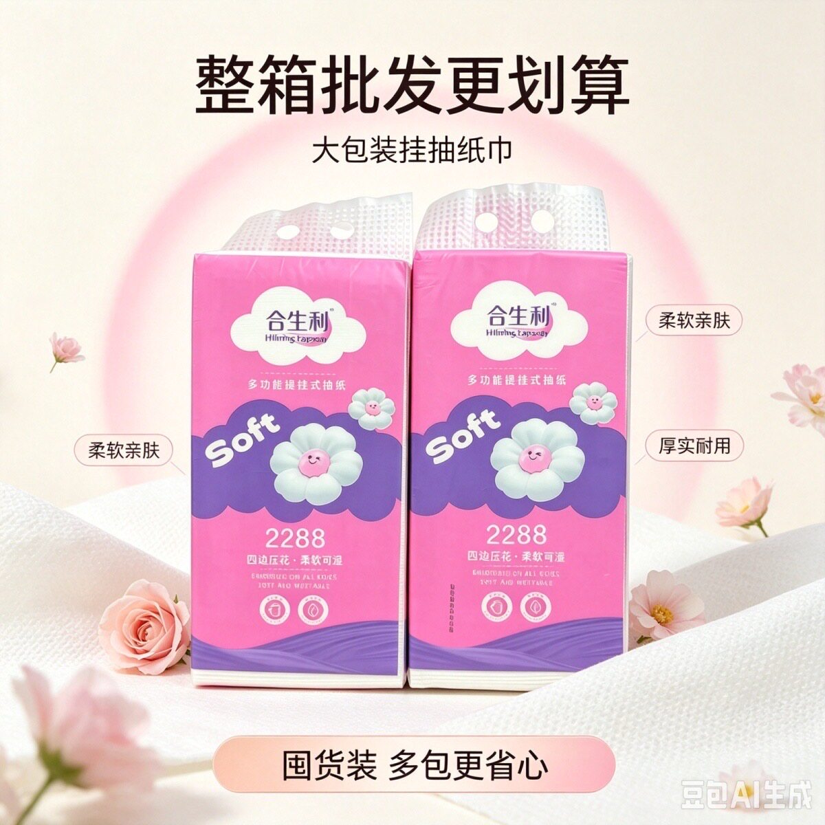 【整件批发】合生利悬挂式抽纸可湿水家用纸巾餐纸加厚实惠餐饮