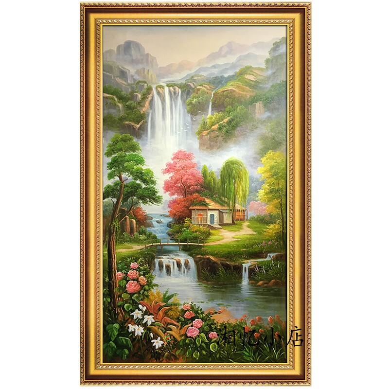 纯棉竖版欧式风油画招财十字绣