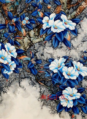 印花新款DMC纯棉十字绣套件客厅卧室玄关花卉花鸟 蓝色妖姬蝶恋花