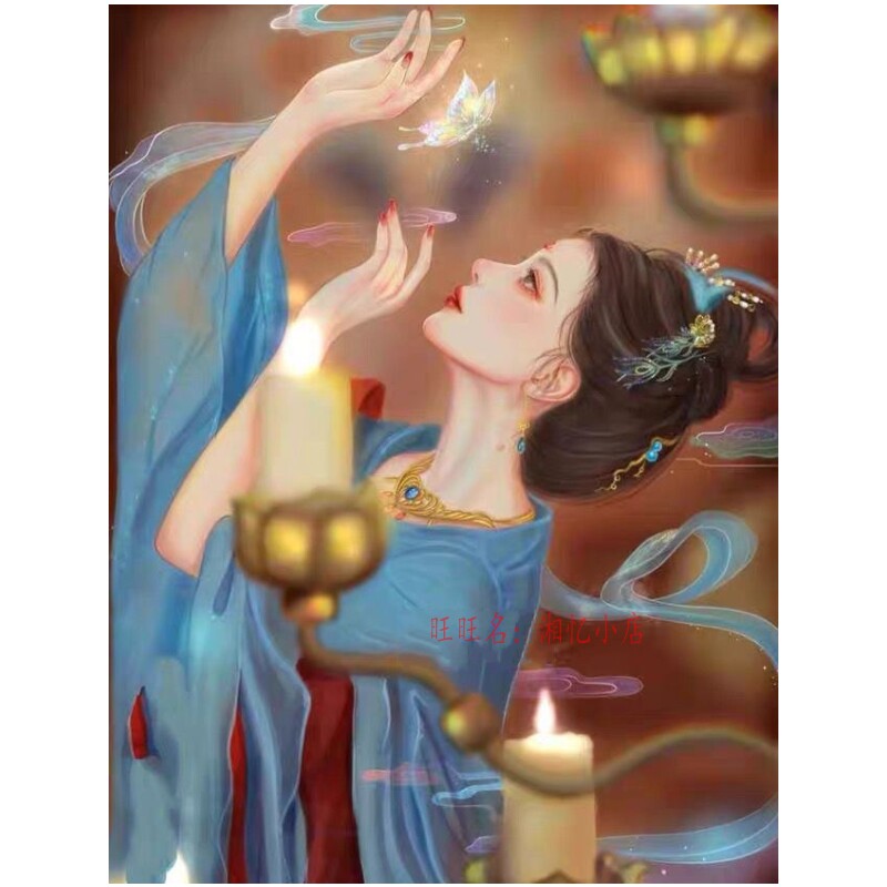 新款印花DMC棉线十字绣套件满绣客厅餐厅卧室人物古风美女