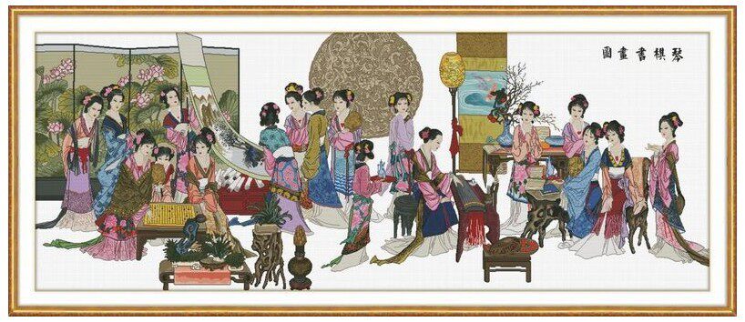 印花新款包邮法国DMC纯棉绣线十字绣套件客厅大幅名画 琴棋书画