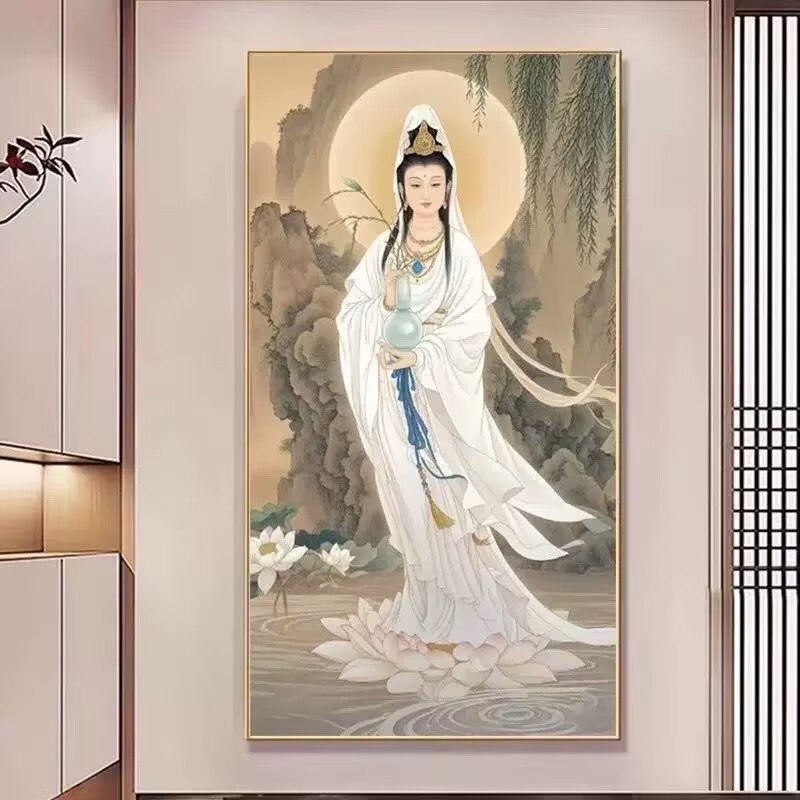 新款正品DMC十字绣客厅玄关竖版人物佛堂观音画像 观世音菩萨