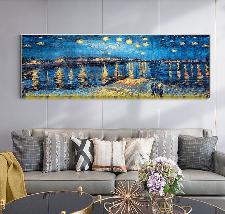 印花新款包邮DMC纯棉十字绣客厅书房梵高风景油画 罗纳河上的星空