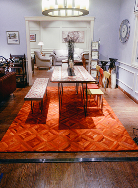 78爱马欧仕橙色牛皮地毯客厅茶几房间橘色流行床边毯手工