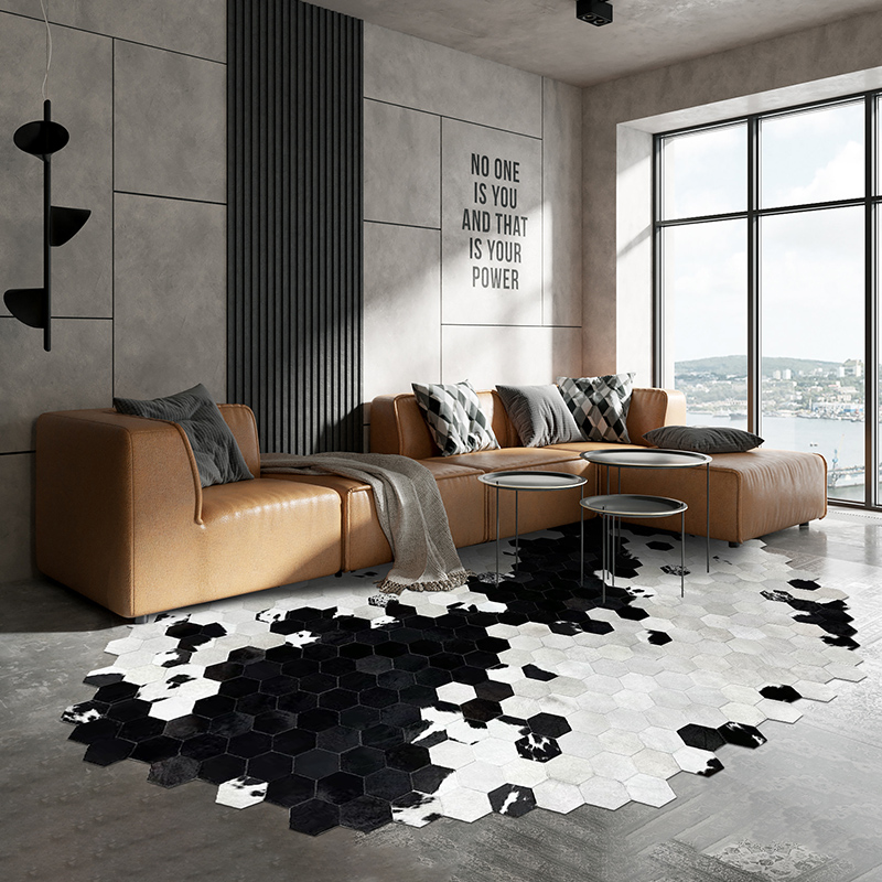 奇朵新品 黑白不规则椭圆地毯现代简约北欧茶几垫异形可定制6a