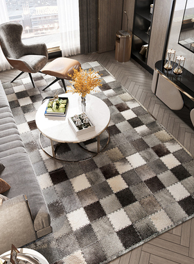 64灰色穿线打结牛皮地毯手工穿线后现代简约轻奢交叉线设计地毯