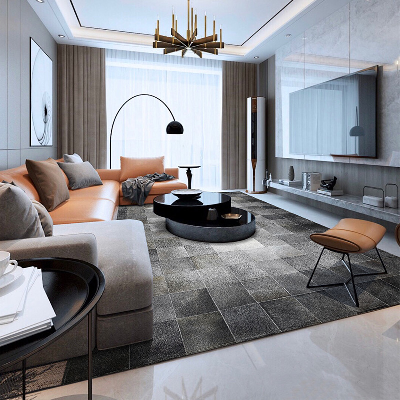 欧美牛皮灰色客厅大面积简约马毛地毯20厘米渐变大拼块定制尺寸52