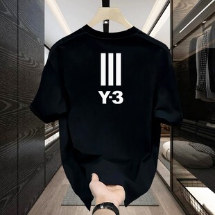 打底衫 高品质潮牌短袖 半袖 重磅纯棉Y3数字印宽松大码 T恤青年男士