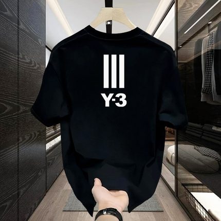 高品质潮牌短袖T恤青年男士重磅纯棉Y3数字印宽松大码半袖打底衫