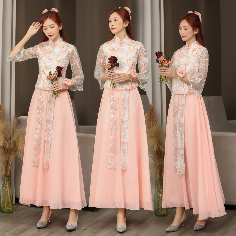 伴娘服2023新款中式新娘伴娘团结婚闺蜜姐妹裙中国风长款婚礼服
