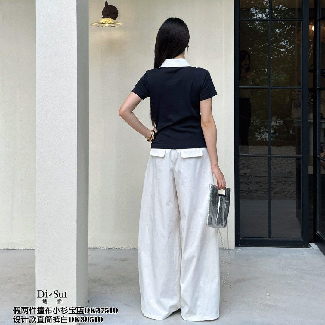 DI-SUI迪素欧货2026夏季新品女装37510撞布简约通勤v领短袖上衣
