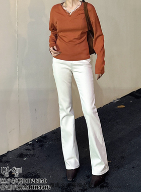 DI-SUI迪素正品2025秋冬新品女装03507抓绒修身牛仔喇叭裤