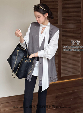 DI-SUI迪素欧韩2025新品秋冬38021女装钉珠片蕾丝V领无袖马甲通勤