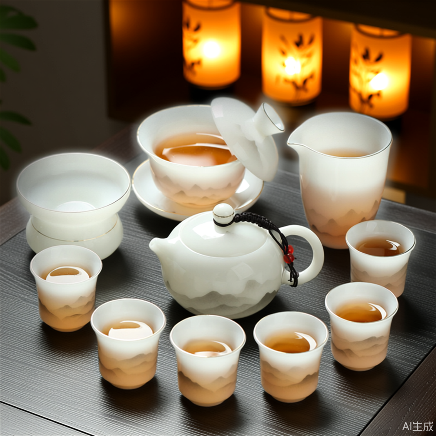 泡茶茶具套装一整套茶杯盖碗白玉瓷功夫羊脂玉用品大全轻奢高级感