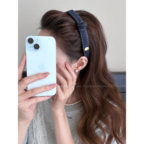 韩系时尚牛仔蓝头箍女2025新款~