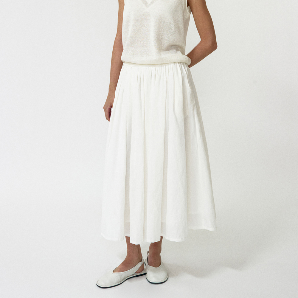 简约高腰纯色长款亚麻半身裙