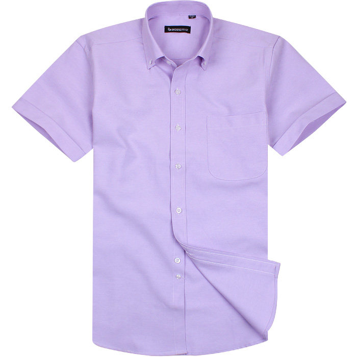 帛泽夏季男装免烫纯色男式牛津纺衬衣男士短袖衬衫淡紫色37-44码