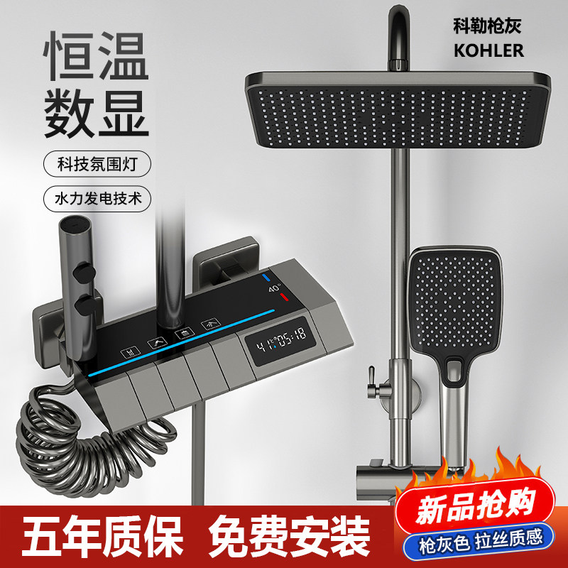 科勒枪灰色淋浴花洒套装家用全铜
