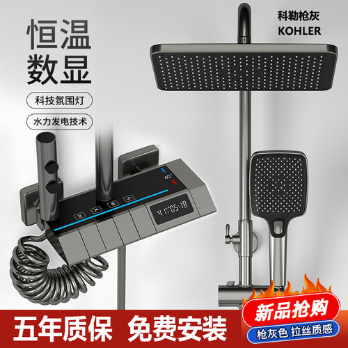 科勒枪灰色淋浴花洒套装家用全铜