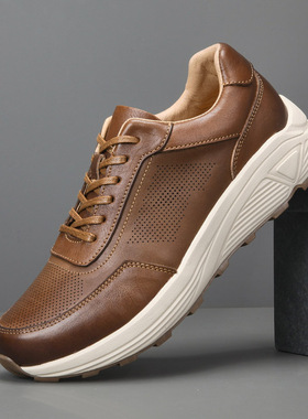 2026春季新款男士运动休闲皮鞋真牛皮透气潮流百搭厚底复古男鞋子