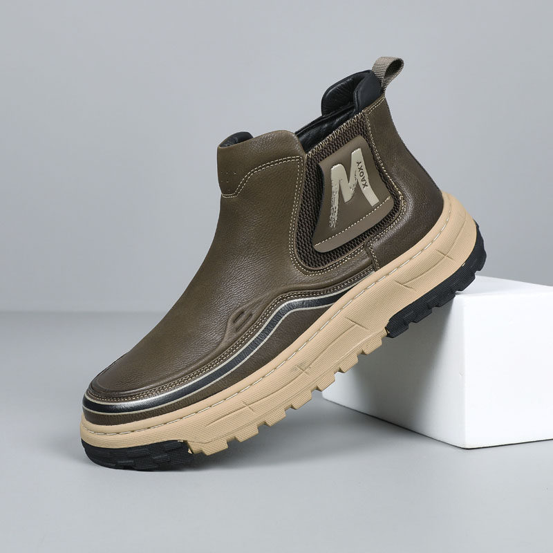 2025冬季新款真皮男士休闲皮鞋加绒保暖高帮工装潮流百搭棉鞋加厚
