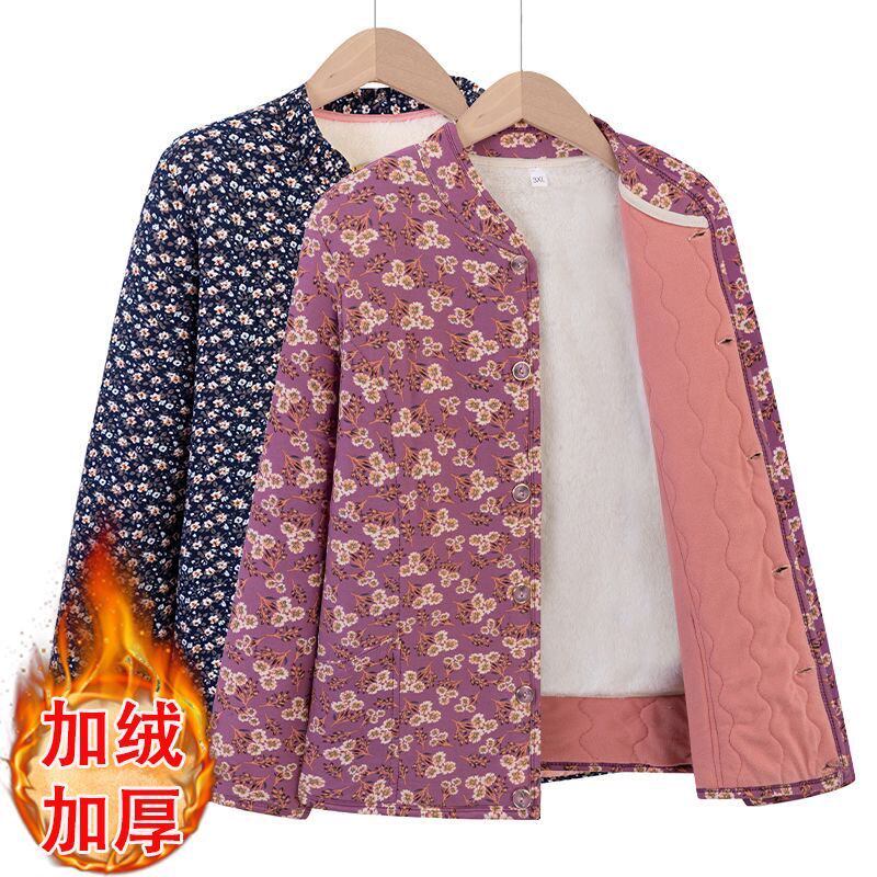 新款冬妈妈加绒加厚贴片保暖棉服