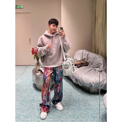 高货！25ac新款3D彩印泼墨油画调色盘阔腿牛仔裤休闲裤男女同款潮